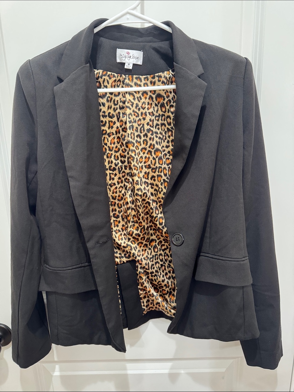 Black Women's Blazer with Leopard-Print Lining by